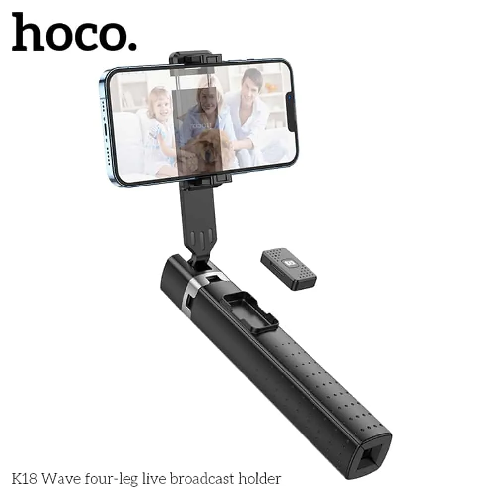 Hoco - Selfie Stick Wave (K18) s bežičnim Bluetooth daljinskim upravljačem i 4 noge- 97 cm - crni