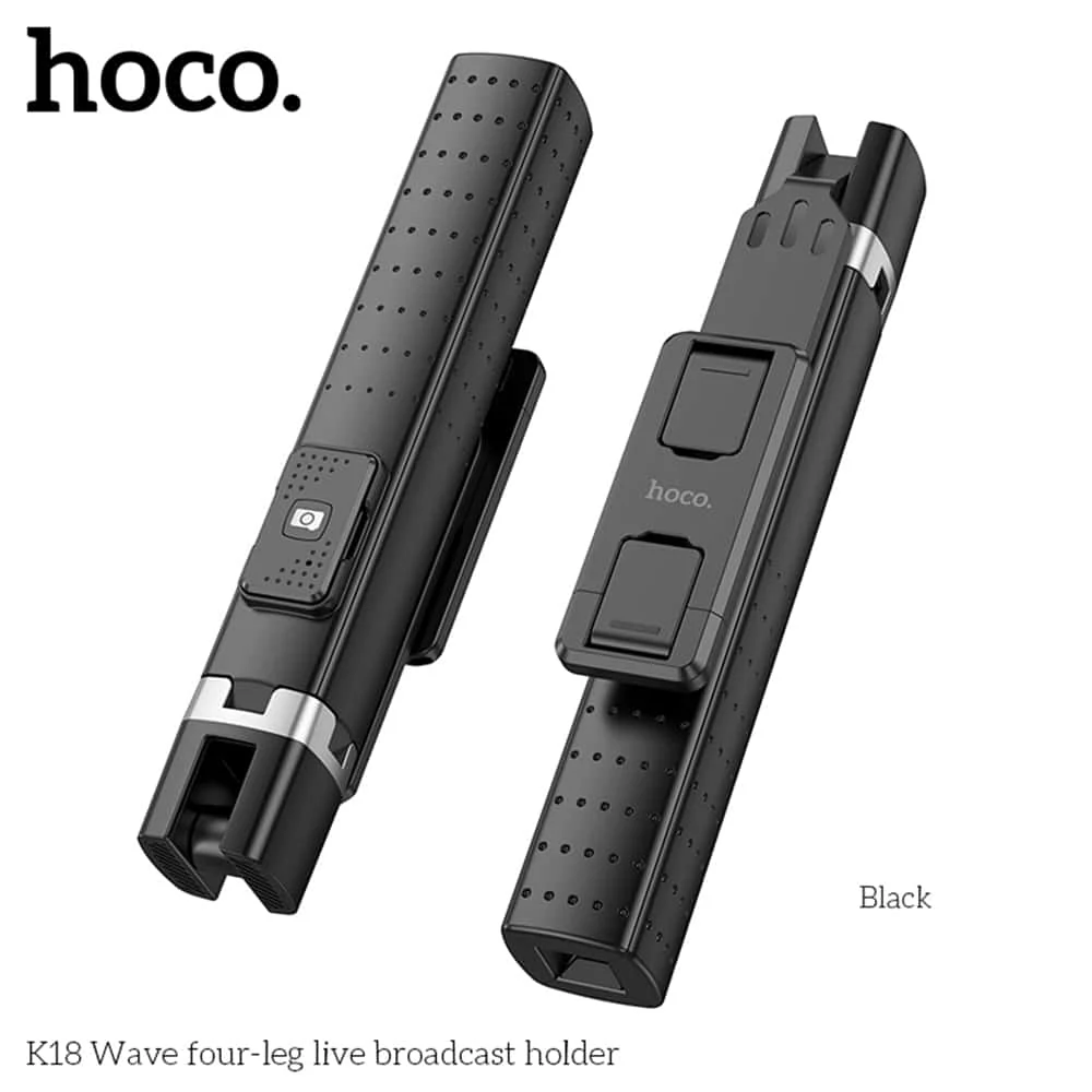 Hoco - Selfie Stick Wave (K18) s bežičnim Bluetooth daljinskim upravljačem i 4 noge- 97 cm - crni