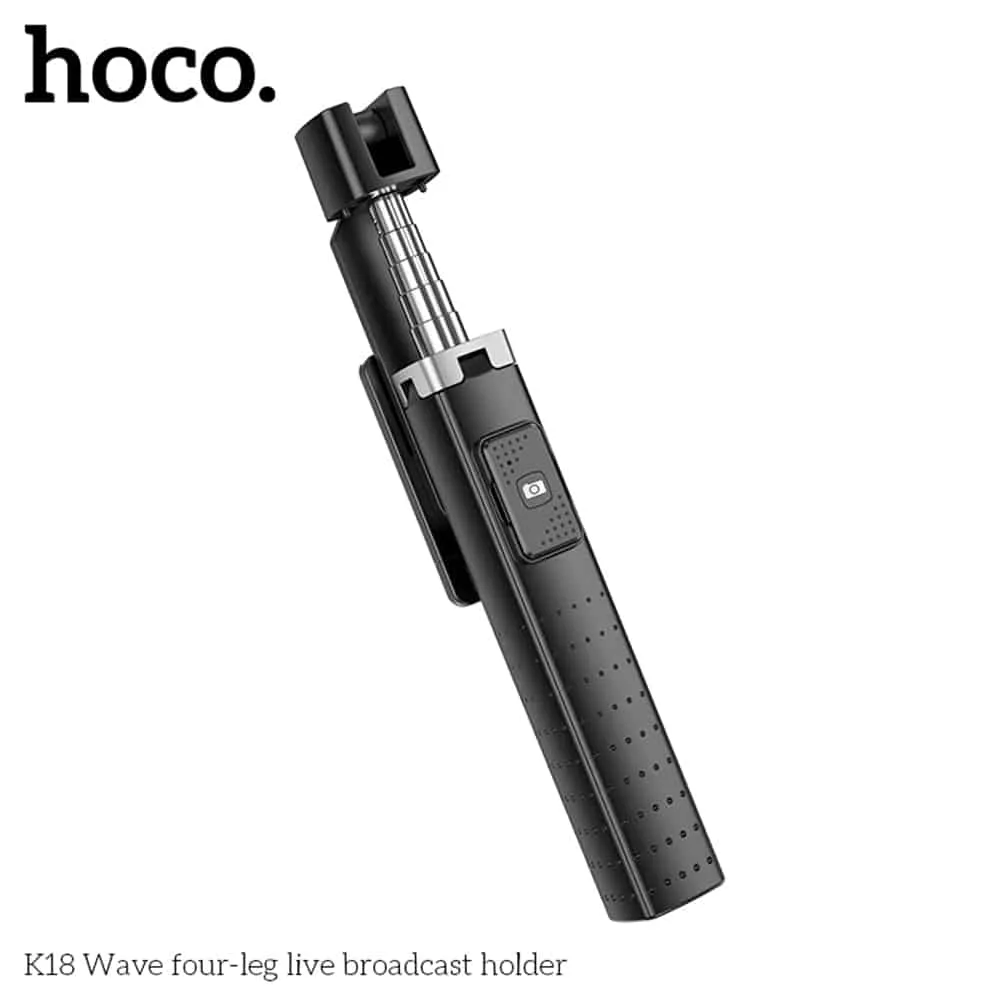 Hoco - Selfie Stick Wave (K18) s bežičnim Bluetooth daljinskim upravljačem i 4 noge- 97 cm - crni