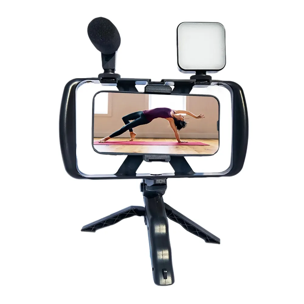 Podesivi stolni stativ s držčem za telefon s LED/mikrofonom za Streaming crni
