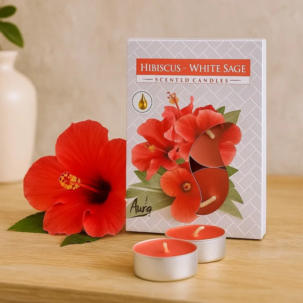 Mirisne čajne svijeće, hibiskus i bijeli kadulja
