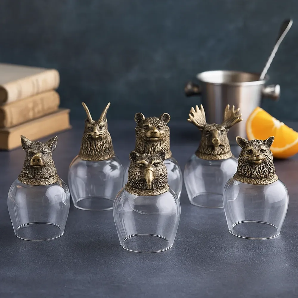 Set od 5 antiknih brončanih čšica za šotove s glavom životinje 5x50ml