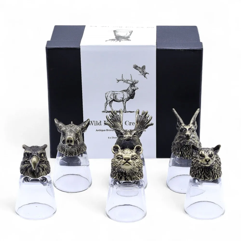 Set od 6 komada čšica za rakiju s glavama životinja, 50 ml, antikni brončani izgled