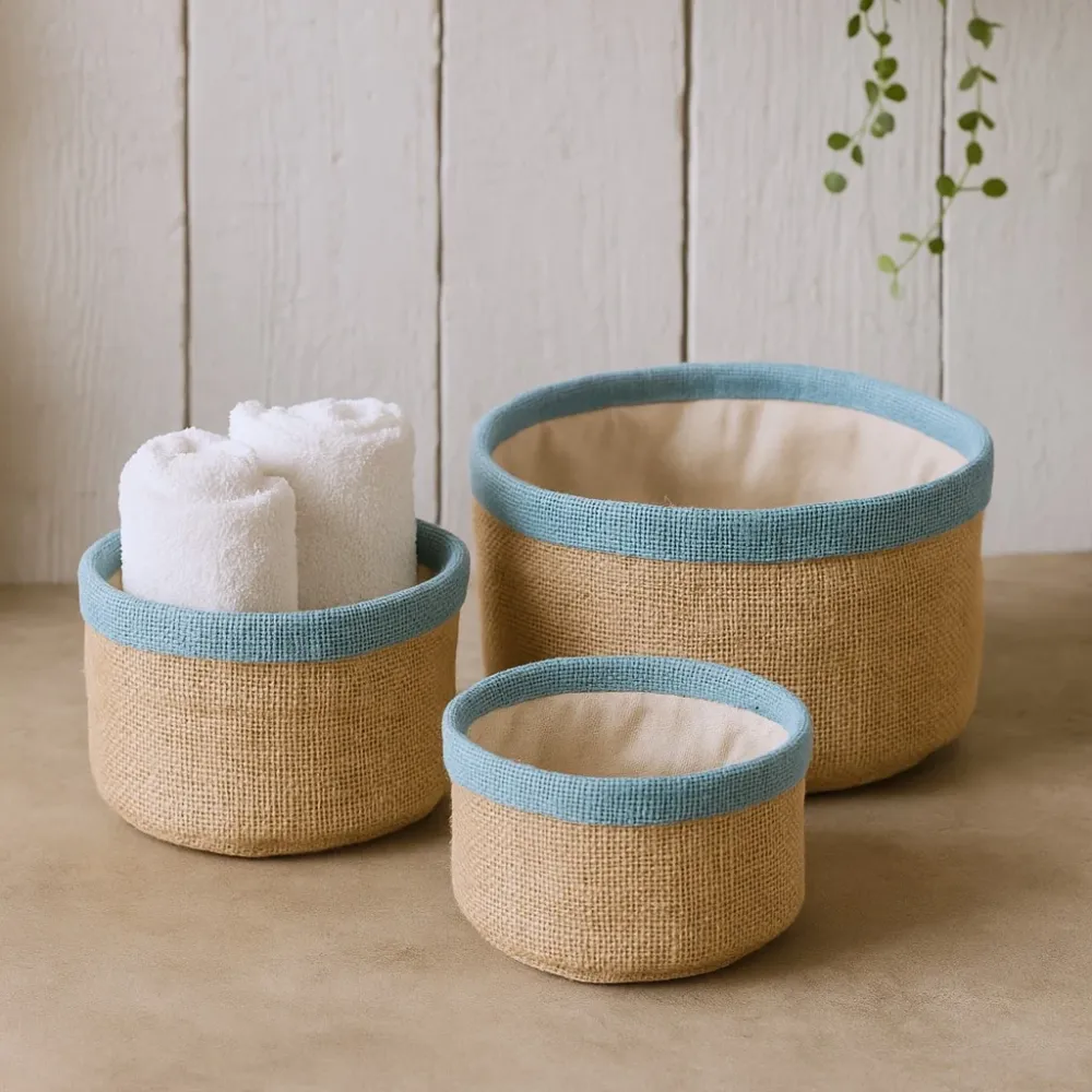 Set od 3 prirodne jute košare – tirkizna