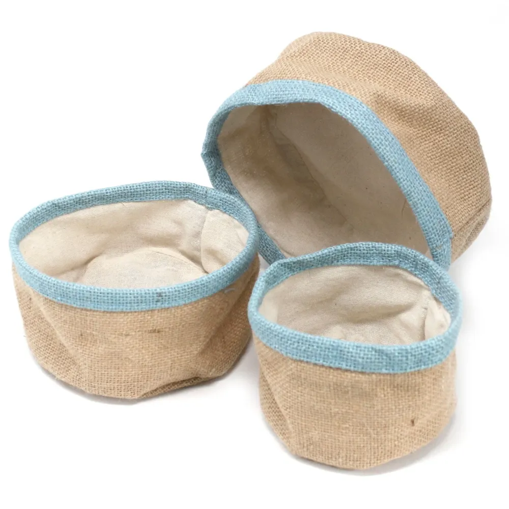Set od 3 prirodne jute košare – tirkizna