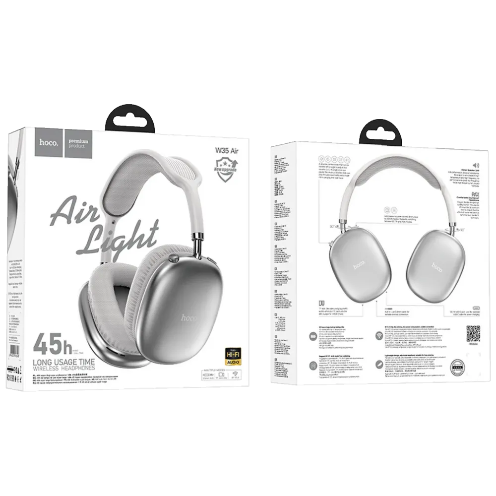 hoco. Slušalice bežične sa mikrofonom, Bluetooth, srebrena - W35 Air Triumph Silver