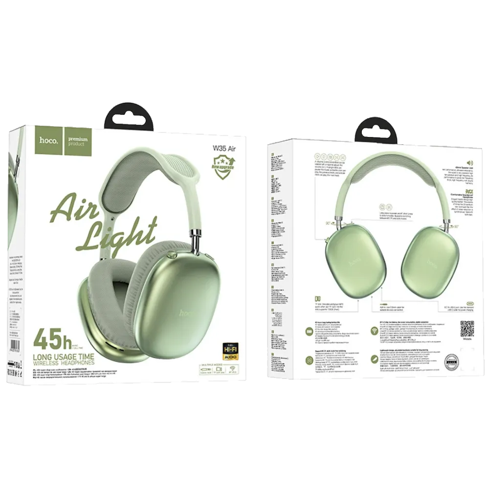 hoco. Slušalice bežične sa mikrofonom, Bluetooth, zelena - W35 Air Triumph Green
