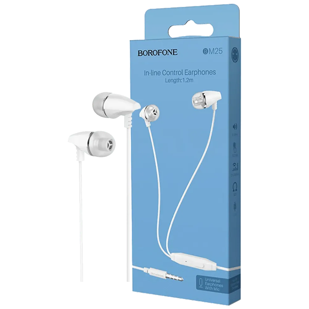 Borofone Slušalice sa mikrofonom, 3.5 mm,dužina kabela 1.2 met,bijela - BM25 Sound edge