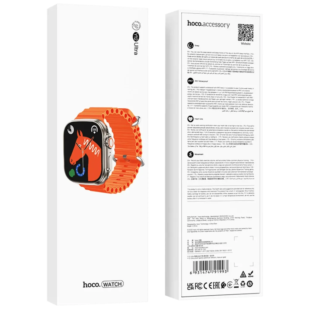 hoco. Pametni sat, 1.96" zaslon, Dual Bluetooth, IP67 - Y12 Titanium Gold