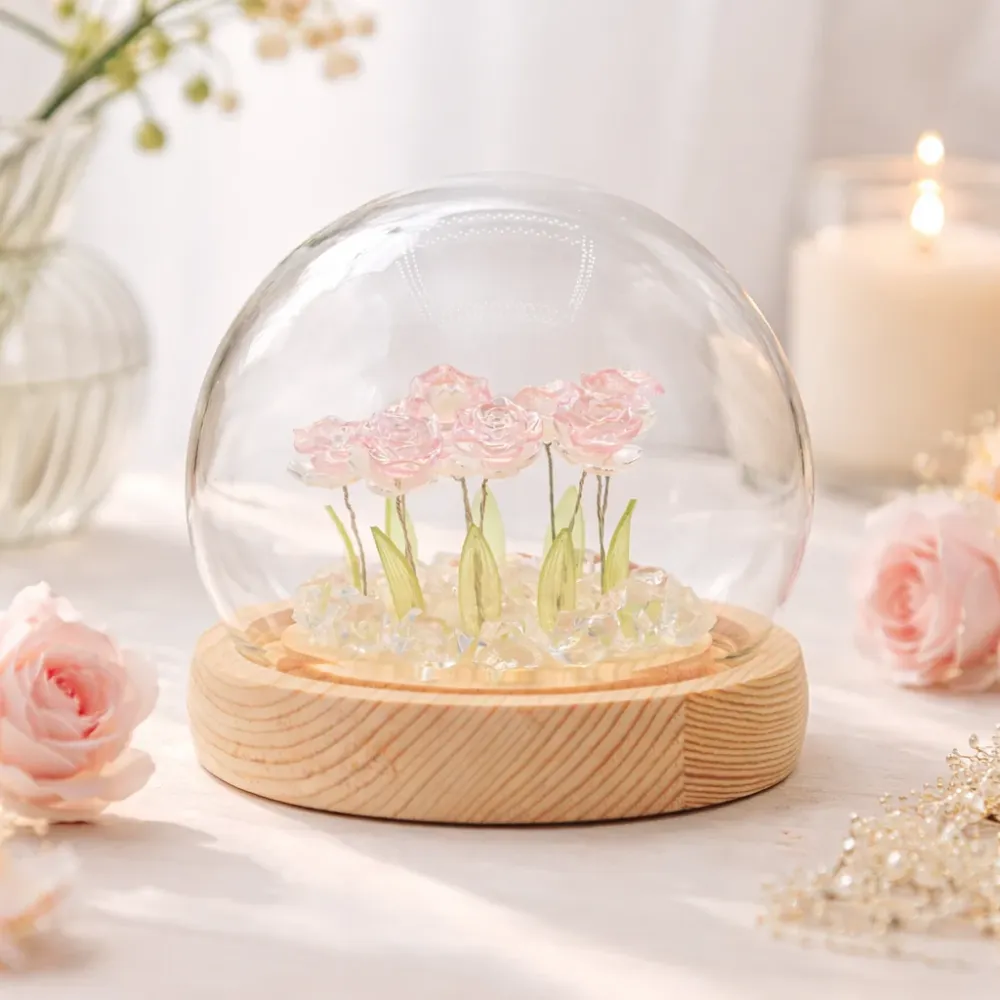 Floral Glow vrtni kupola – 10 ružičastih ruž – LED USB