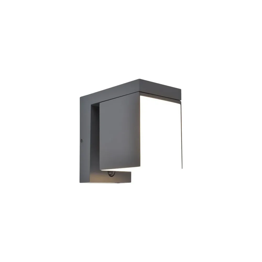 LED solarna zidna svjetiljka PRIMA, senzor pokreta, hibridna, tamno siva, 9.5W, 3000K, IP44