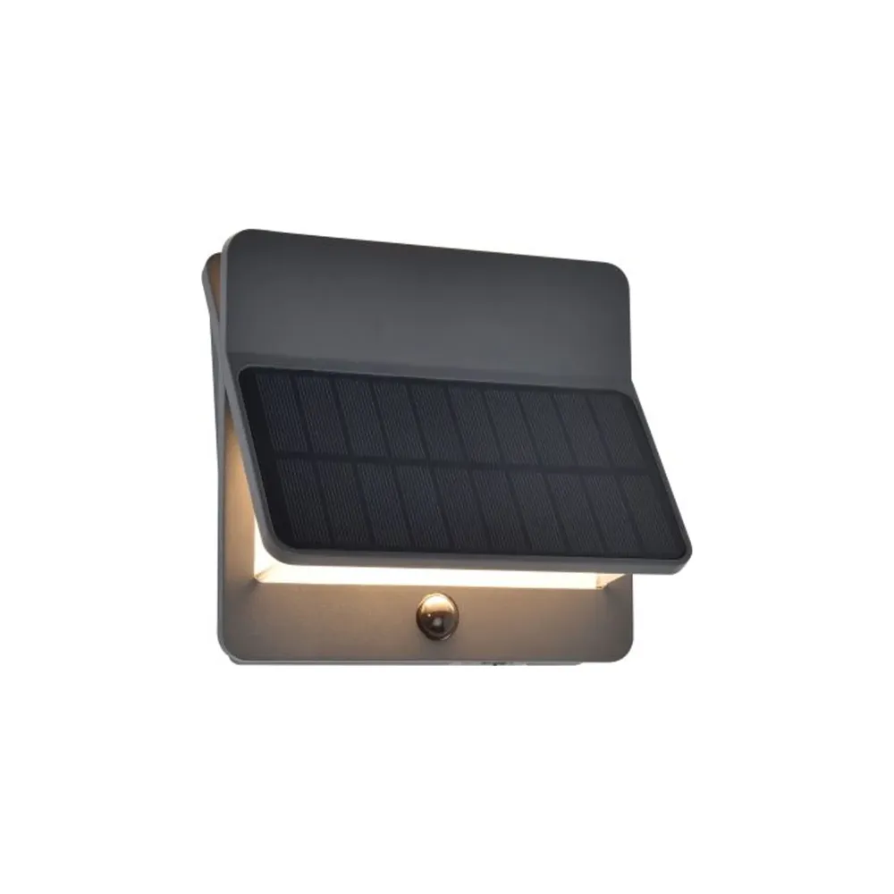 LED solarna zidna svjetiljka ALETA, senzor pokreta, tamno siva, 12.6W, 3000K, IP54