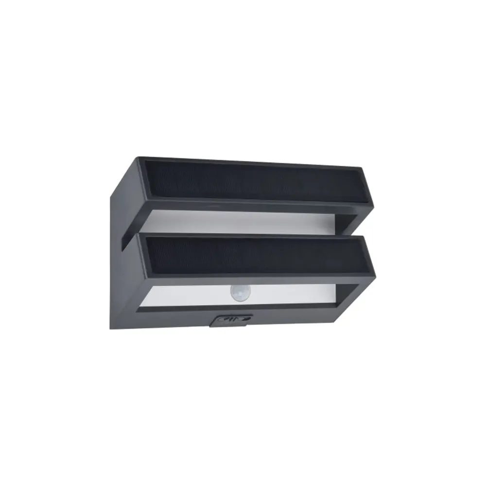 LED solarna zidna svjetiljka BARLO, senzor pokreta, tamno siva, 8.2W, 4000K, IP54