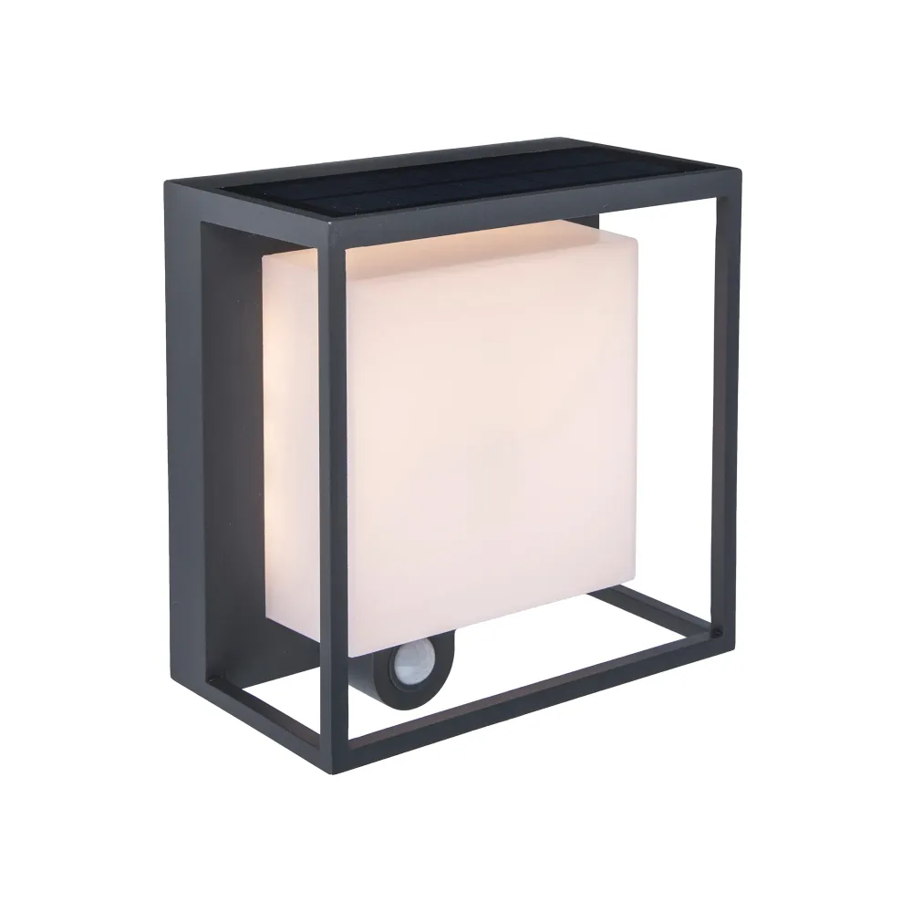 LED solarna zidna svjetiljka CURTIS, senzor pokreta, tamno siva, 3W, 3000K, IP54