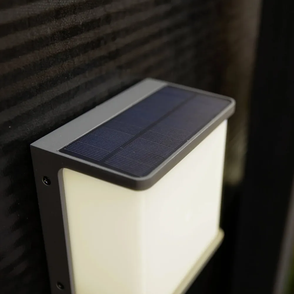 LED solarna zidna svjetiljka DOBLO, senzor pokreta, tamno siva, 12W, 4000K, IP44