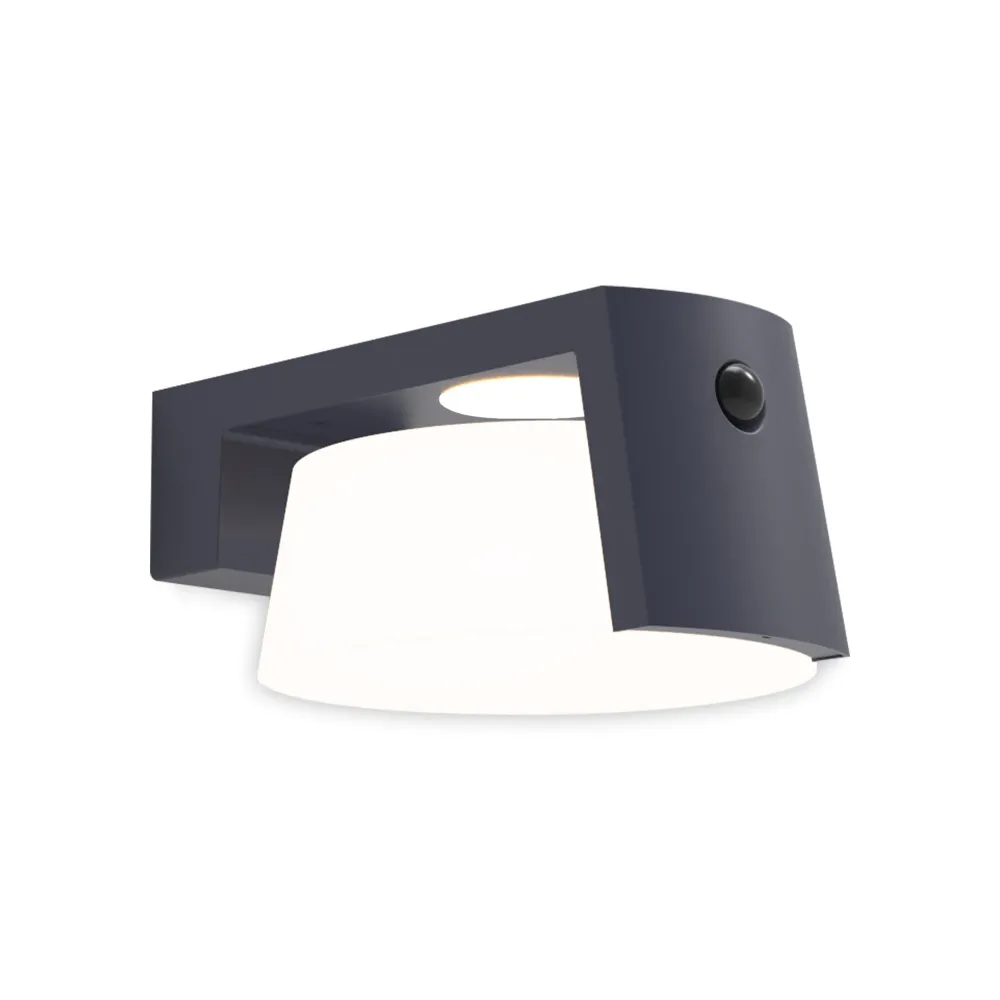 LED solarna zidna svjetiljka MOON, senzor pokreta, tamno siva, 9.5W, 4000K, IP44