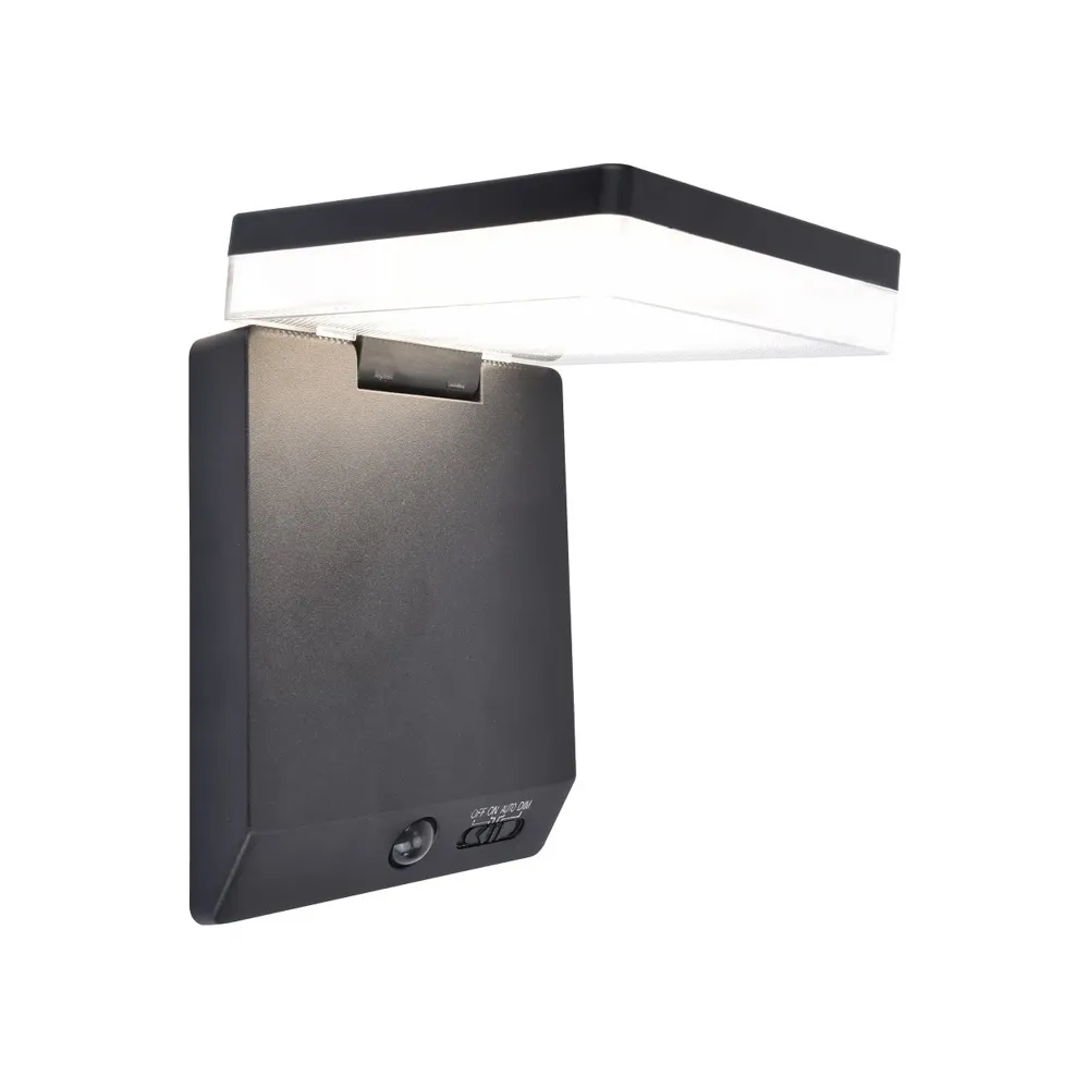 LED solarna zidna svjetiljka MOZE, senzor pokreta, mat crna, 8W, 4000K, IP44