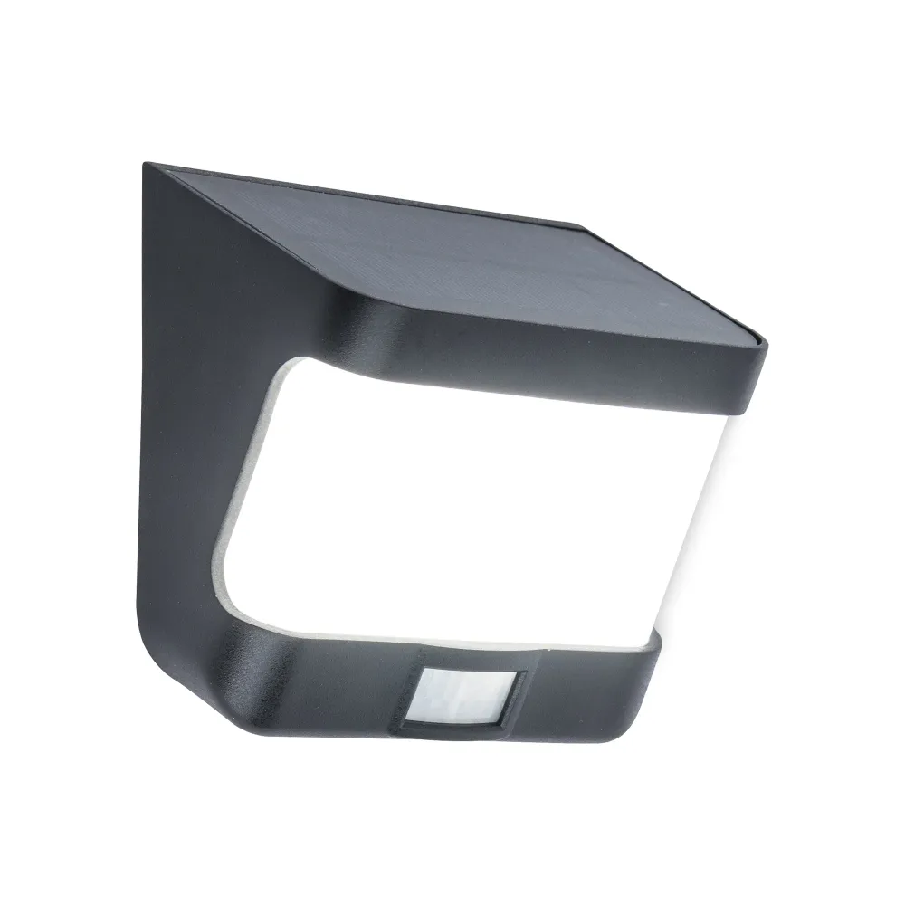 LED solarna zidna svjetiljka TRY, senzor pokreta, mat crna, 8W, 5000K, IP44