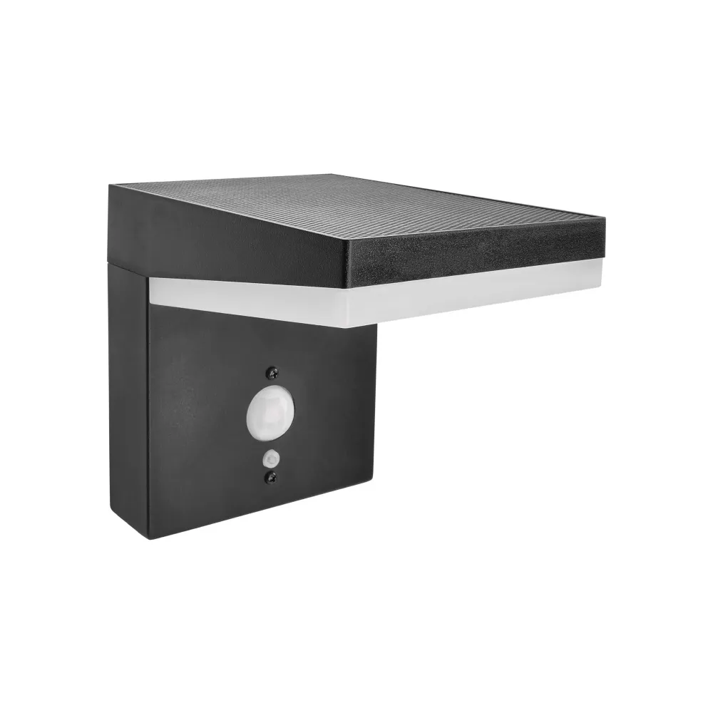 LED solarna zidna svjetiljka VEREA, senzor pokreta, crna, 4.4W, 3000K, IP44