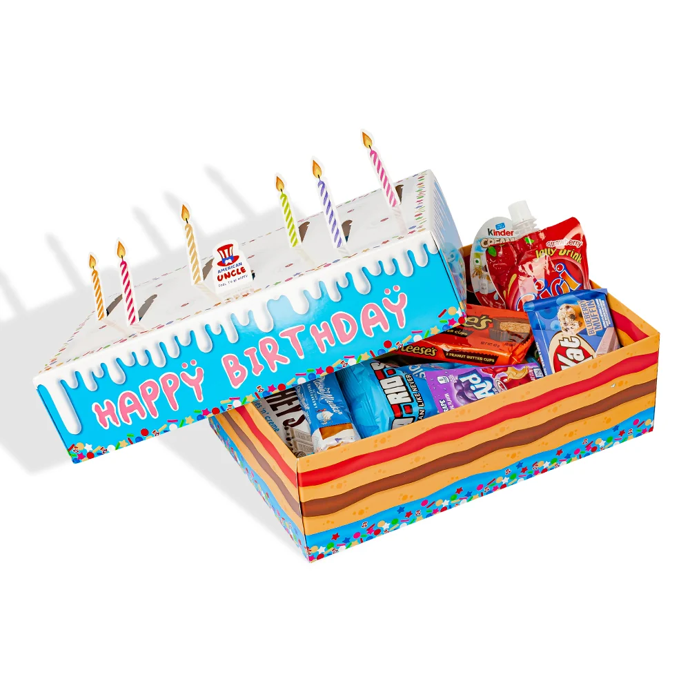 Birthday box, kutija u obliku rođendanske torte s 15 snack slatkih i slanih