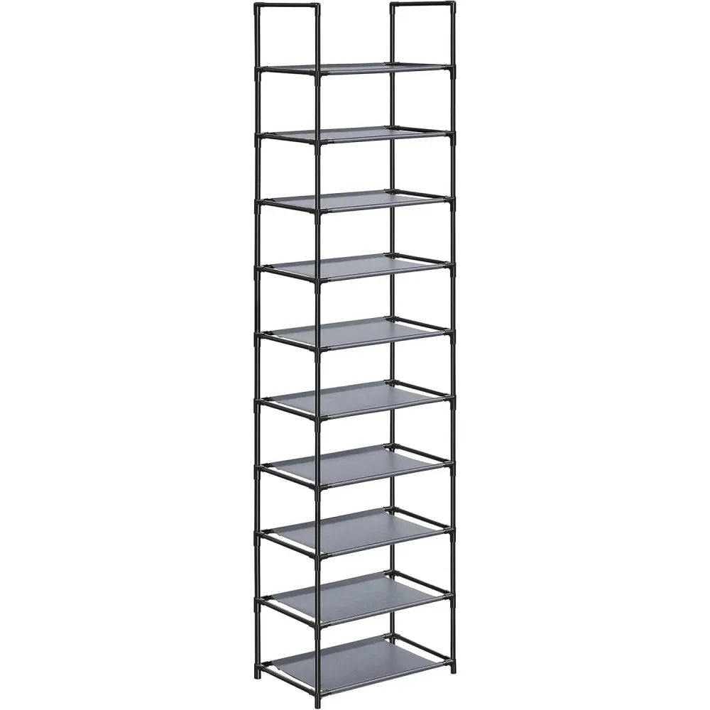 10-slojni držč cipela, stalak za cipele, 45 x 28 x 173 cm, metalna konstrukcija, siva