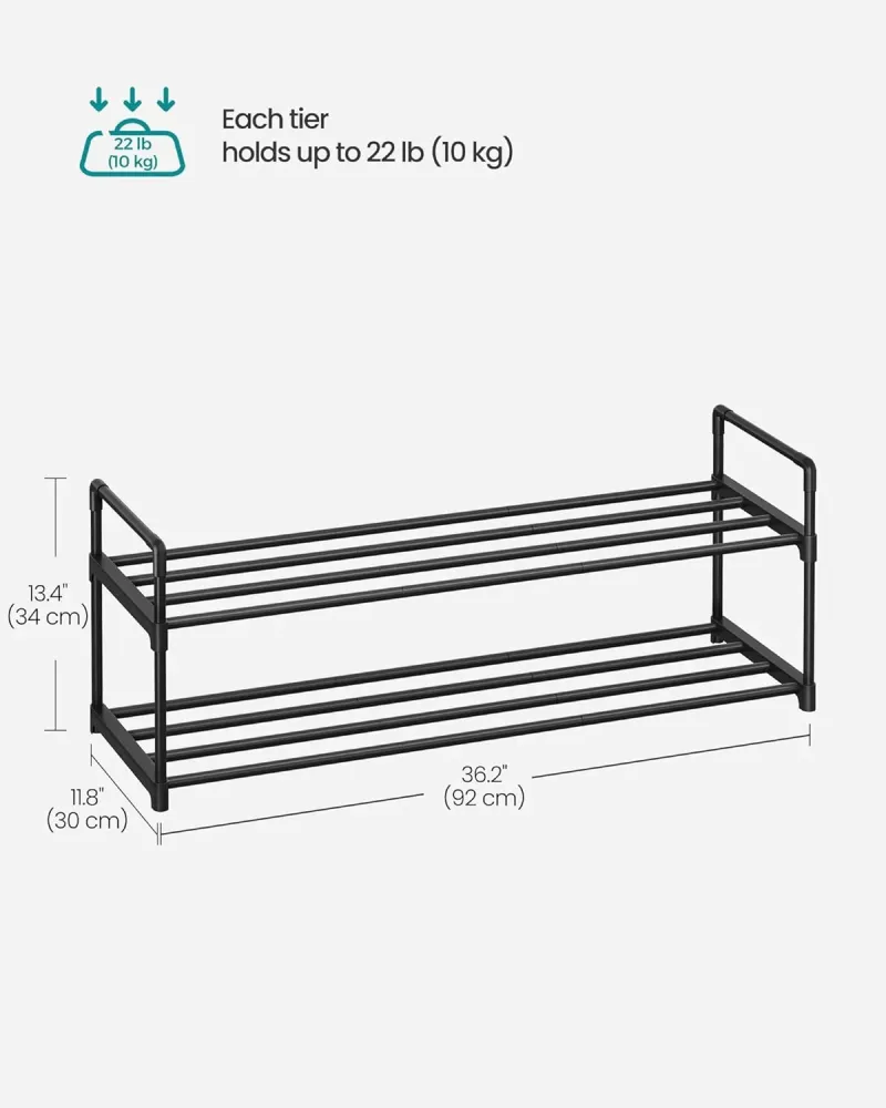 Metalni stalak za cipele s 2 razine, pohrana za 8–10 pari, crna, 30 x 92 x 34 cm