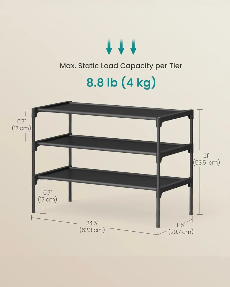 Stalak za cipele na 3 razine 29,7 x 62,3 x 53,5 cm, crni