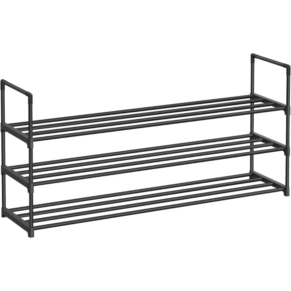 Troslojni, metalni stalak za cipele, 116 x 30 x 55 cm, crne boje