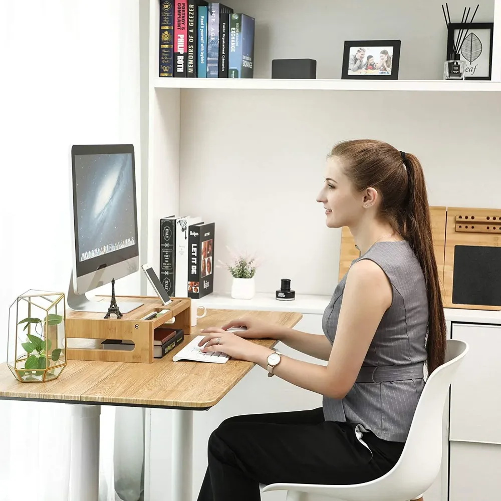 Stalak za monitor od bambusa, stolni organizator visine 10 cm