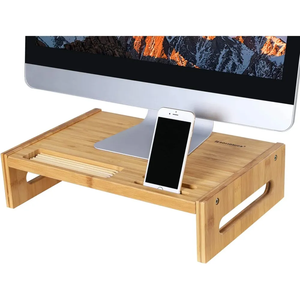 Stalak za monitor od bambusa, stolni organizator visine 10 cm