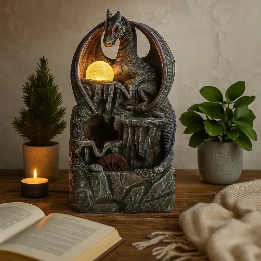 Stolna fontana zmaj 35cm kristalna kugla vodeni kotač