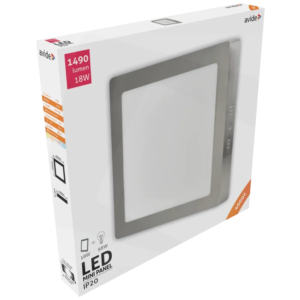 Avide Plafonjera LED, 18W, 1490 lm, 4000K, IP20 - ACSMNW-S-18W-ALU-SN