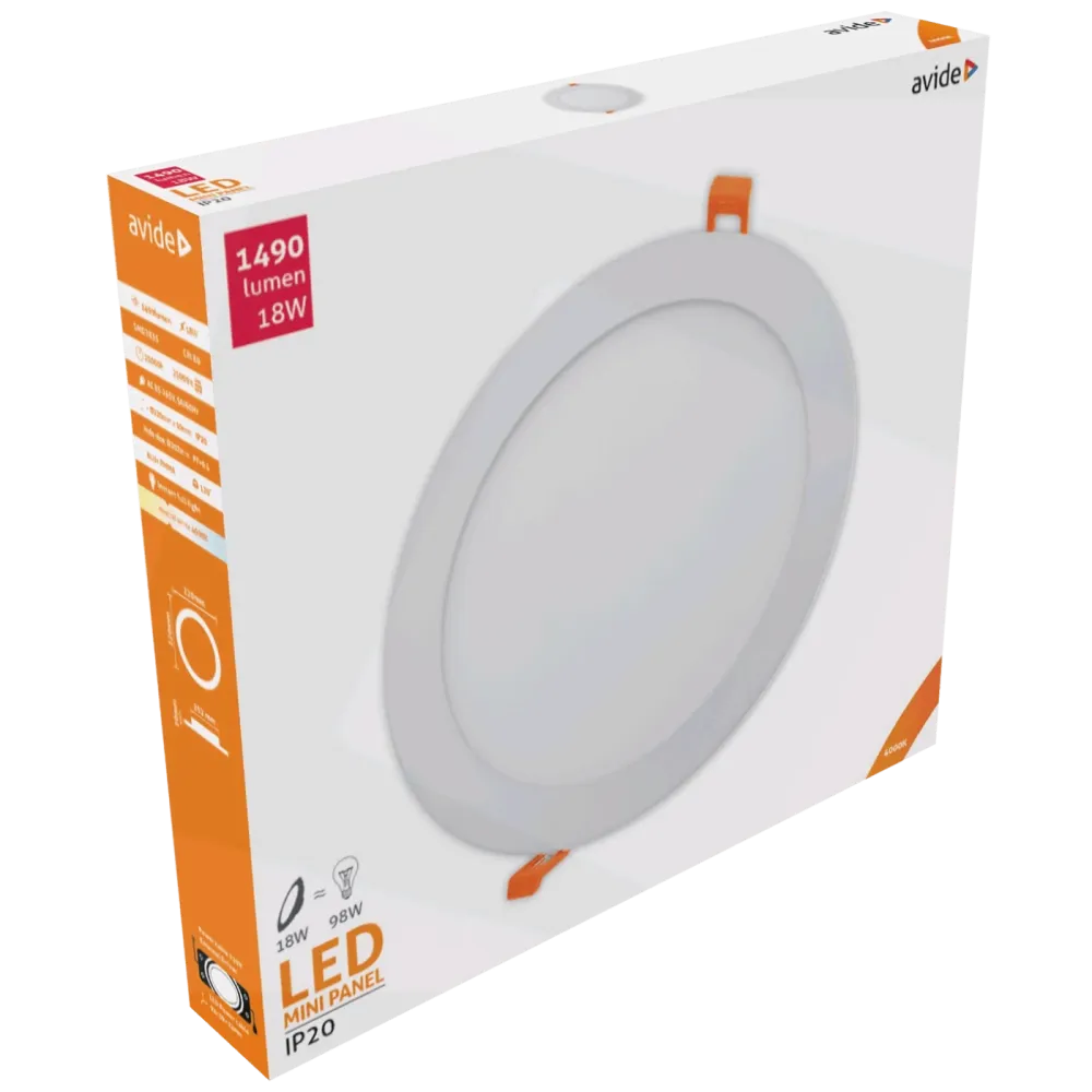 Avide Plafonjera LED, ugradna, 18W, 1490 lm, 4000K, IP20 - ACRPNW-R-18W-ALU