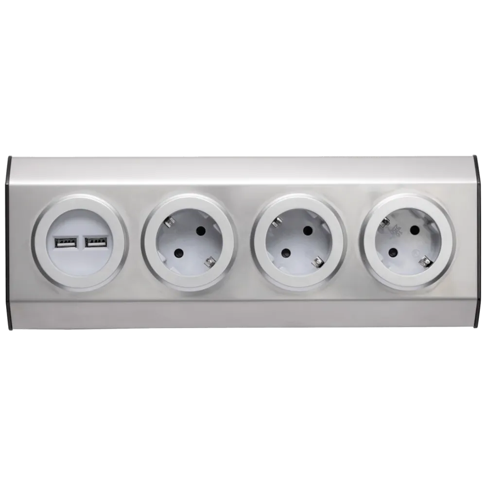home Strujni razdjeljnik sa 3 utičnice + USB, INOX - KNV 03/USB
