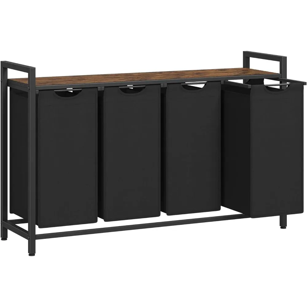 Košara za prljavo rublje s 4 pregrade, 116×33×72 cm, crna i rustikalno smeđ