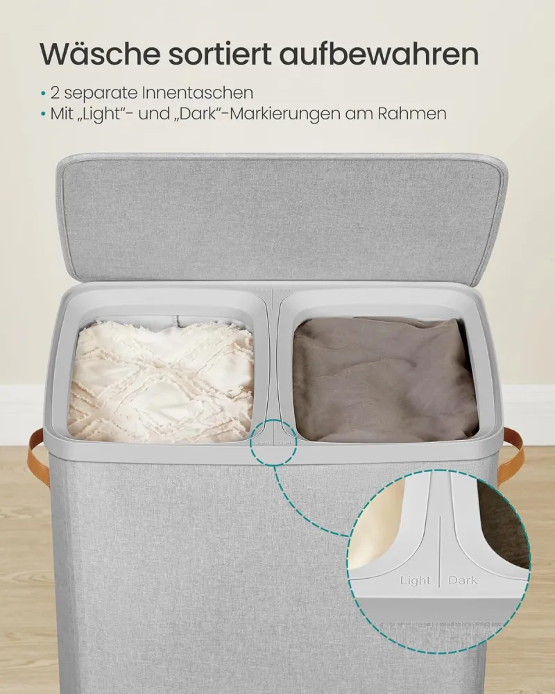 SONGMICS košara za rublje 170 L, 56 × 40 × 75 cm, siva