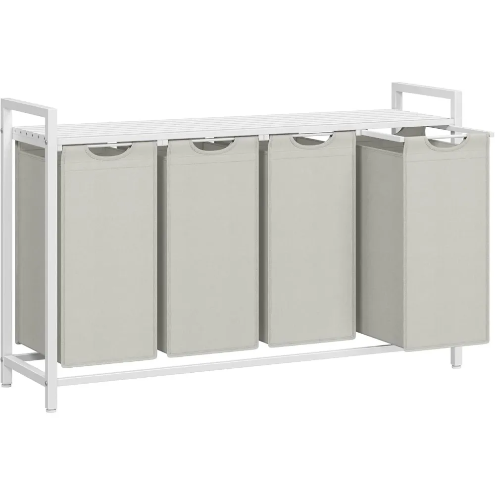 VASAGLE košara za rublje s 4 odjeljka 4 × 40 L, 116 × 33 × 72 cm, krem-bijela i mat bijela
