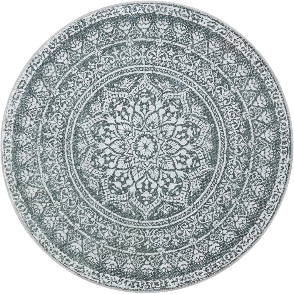 Okrugli tepih, vanjski tepih, boho, promjer 160 cm, periv, antracitno siva