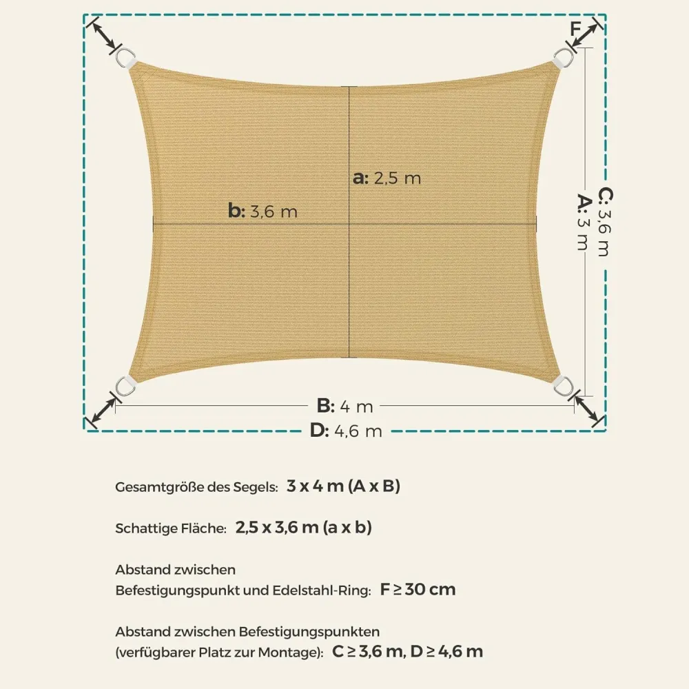 Tenda od HDPE tkanine, 3 x 4 m, pjesak žuta boja