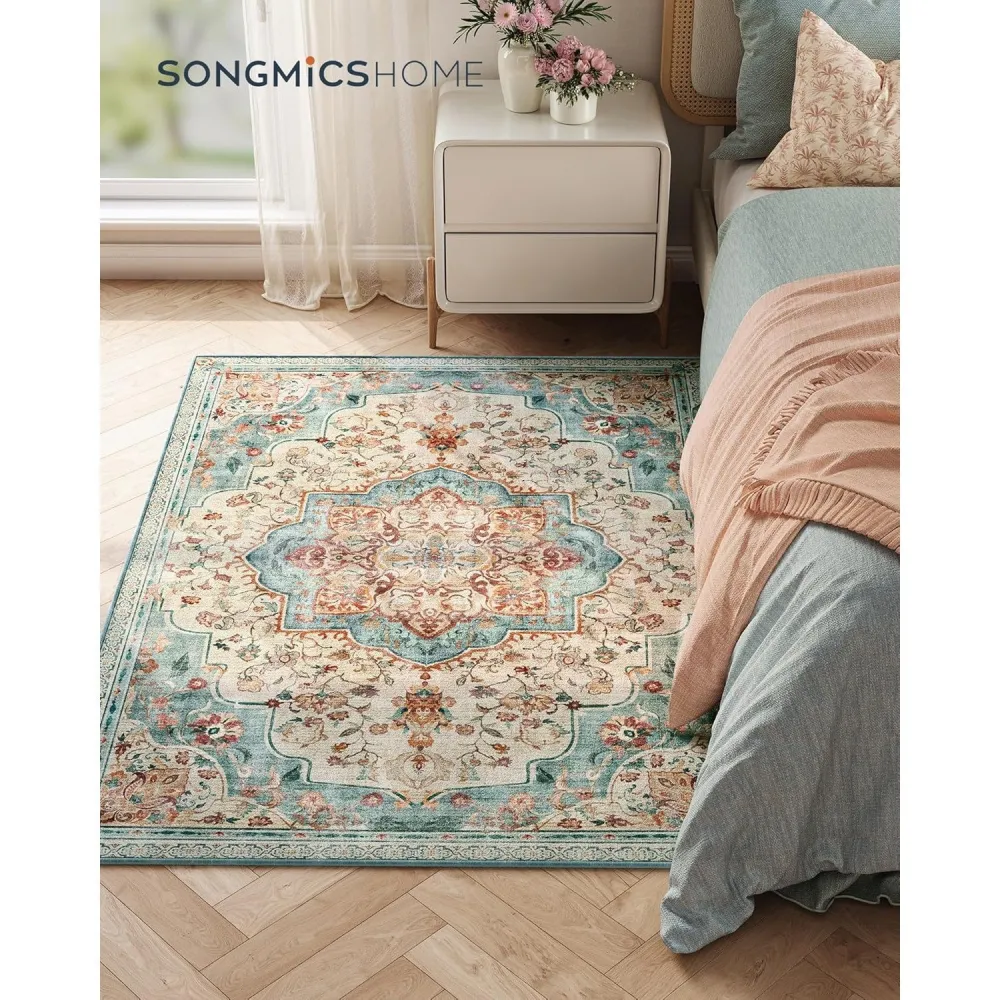 Neklizajući tepih 120 x 170cm tradicionalnog vintage stila, akvamarin boje