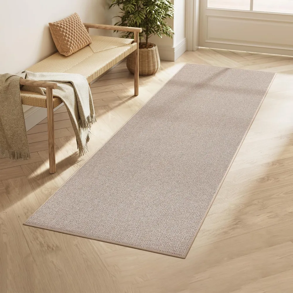 Neklizajući tepih 80 x 200 cm, periv u perilici, imitacija jute, smeđe boje