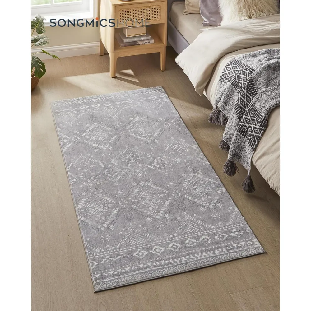 Neklizajući tepih boho stila, periv u perilici, 80 x 150 cm, svijetlosivi