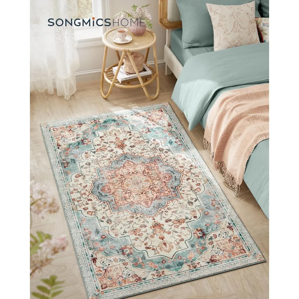 Neklizajući tepih tradicionalnog vintage stila, 92 x 153 cm, akvamarin boje