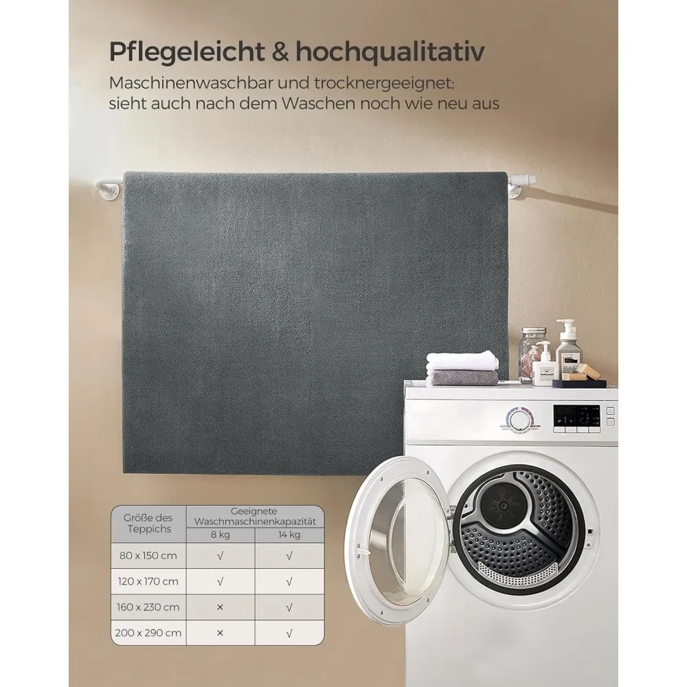 Protuklizni tepih 160 x 230 cm, mekan i moderan tepih za svaku prostoriju, sivi