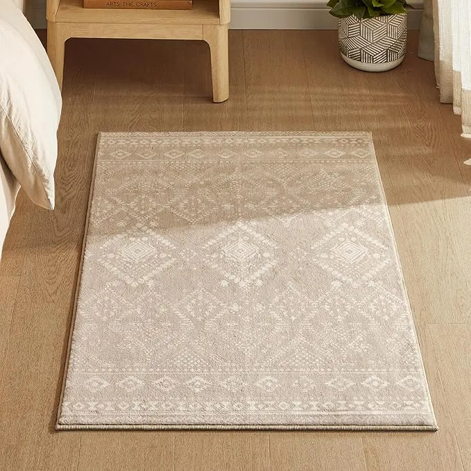 Protuklizni tepih, periv u perilici, boho stil, 92 x 61 cm, cappuccino bež boje