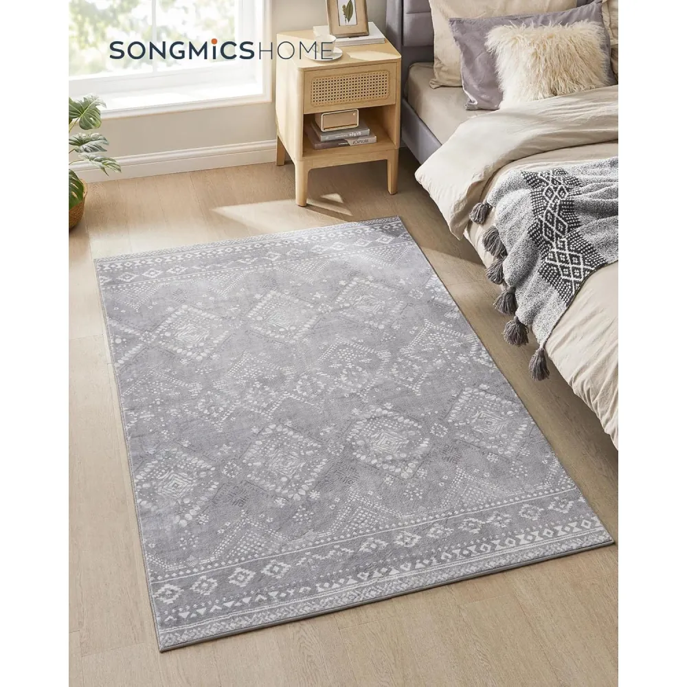 Protuklizni tepih, periv u stroju, boho stil, 120 x 170 cm, svijetlo sive boje