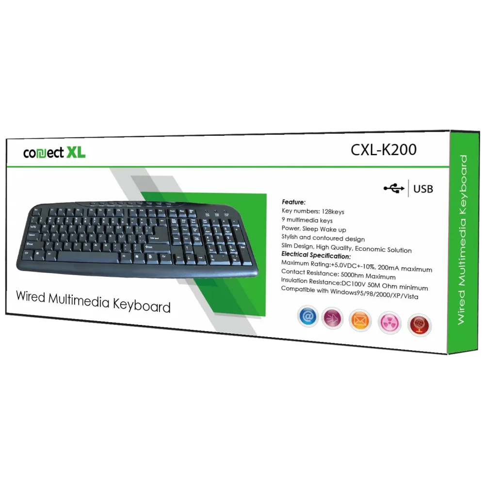 Connect XL Tipkovnica sa multimedijalnim tipkama, USB, crna boja - CXL-K200