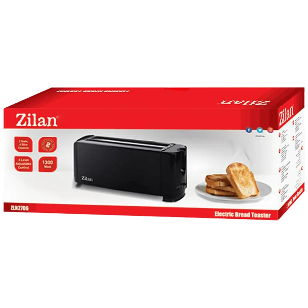Zilan Toster, 4 šnite kruha, 6 nivoa grijanja, 1000 W, crna - ZLN2706