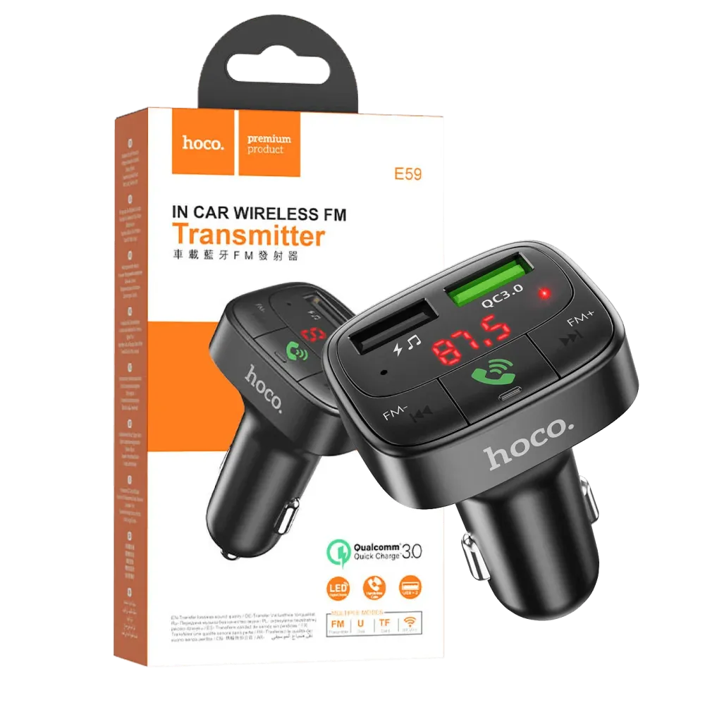 hoco. FM modulator, Bluetooth, 12/24V, 2 x USB, microSD, PD 18W - E59 Promise
