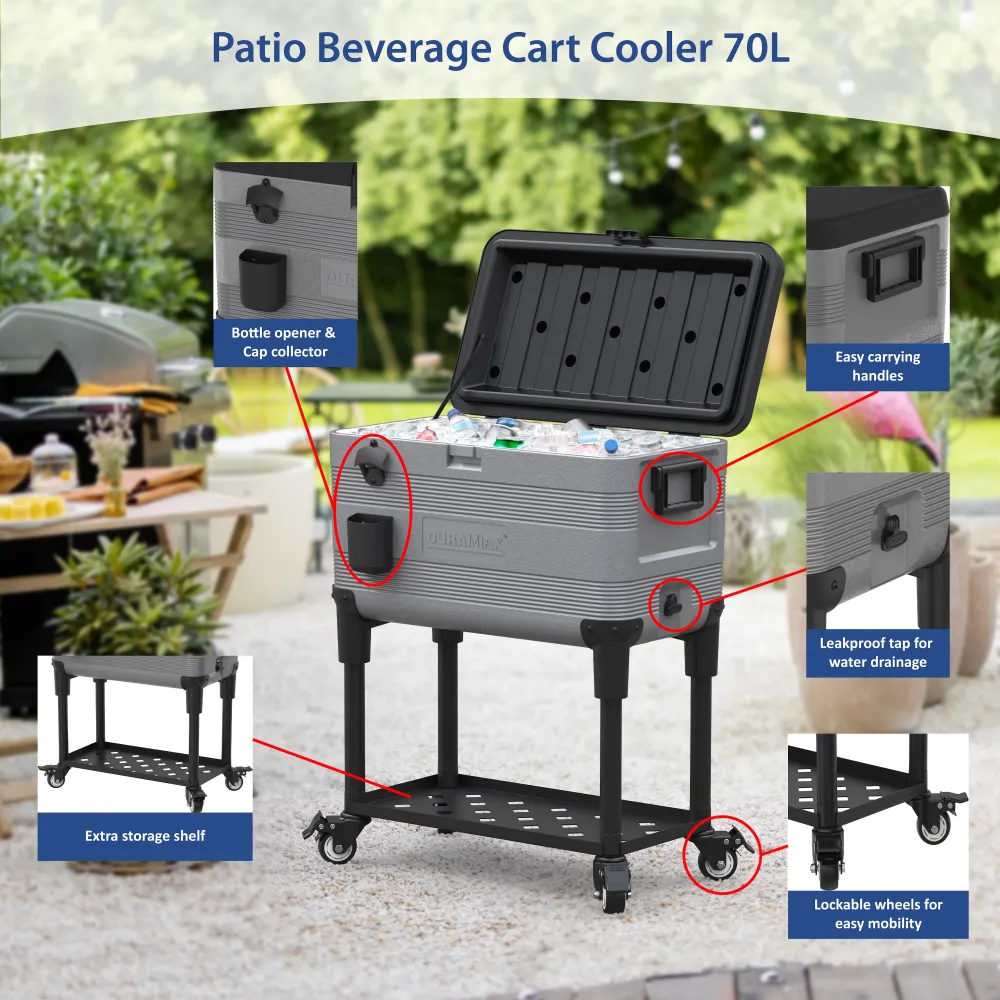 Duramax Patio Beverage Cooler 70L PU Insulation & Wheels, Grey